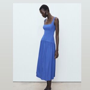 Mango Flared Blue Cotton Dress size 4 ✨